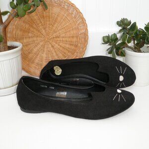 Rare Vintage  T.U.K. Black Kitty Sophistakitty Embroidered Ballet Flats Y2K Sz 9